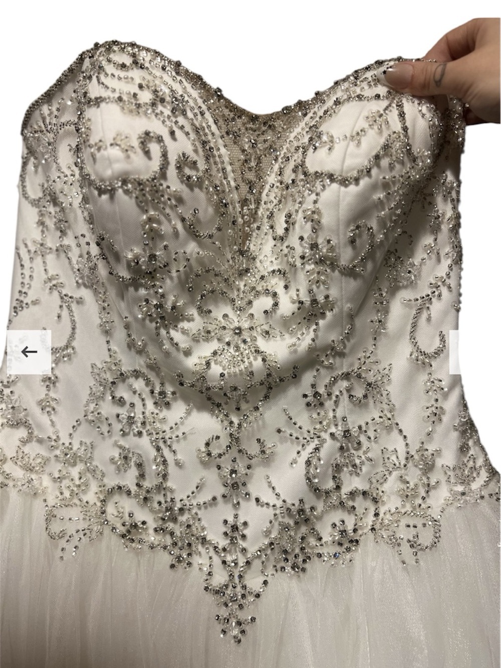 David's Bridal Ivory hand Beaded Strapless Tulle Gown